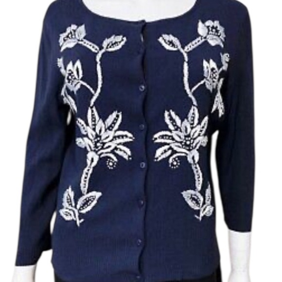 Ann Taylor LOFT Sweaters - Ann Taylor Loft Woman’s Top Button Down Embroidered Cardigan Sweater Size M